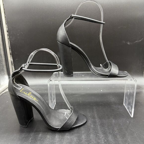 Lulus black Ankle strap open toe block heel womens size 5.5  strappy stiletto - Picture 1 of 6